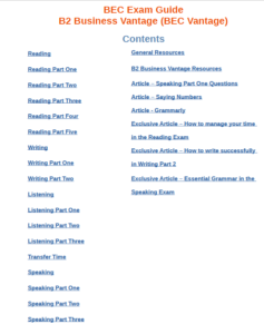 B2 Business Vantage BEC Exam Guide Book Contents