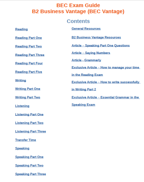 BEC V Contents | BEC Exam Guide
